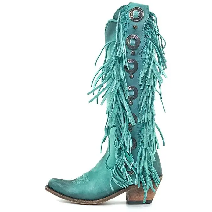 Ophelia Concho Fringe Boots in Turquoise