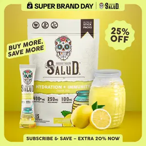 Salud 2-in-1 [Hydration + Immunity - Lemonade] Electrolytes Powder, Agua Fresca Drink Mix, Elderberry, Dairy & Soy Free, Non-GMO, Gluten Free, Vegan, Low Calorie, 1g Sugar (15 Servings)