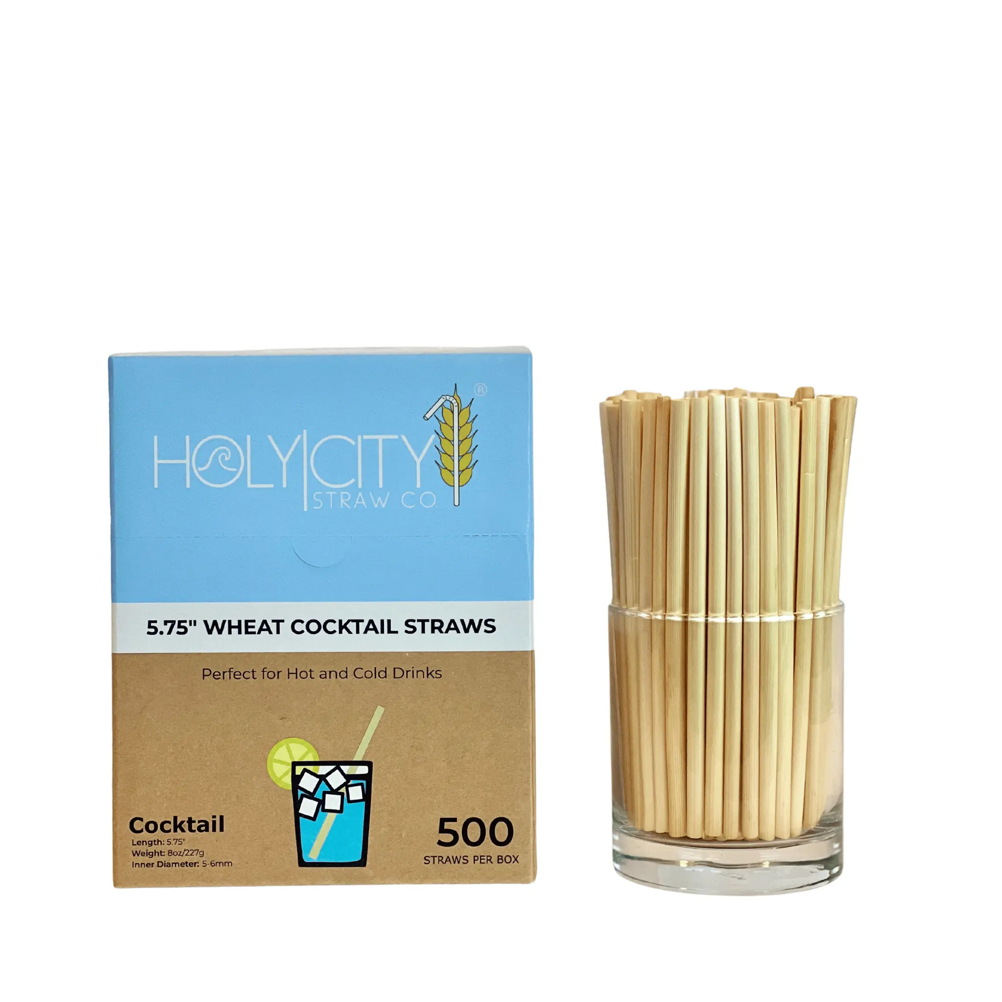 Holy City Straw Co. Cocktail Wheat Straws | 100-12000ct. | 5.75" | 100% Plant-Based, Never Soggy, Gluten-Free | Sustainable Alternative to Plastic