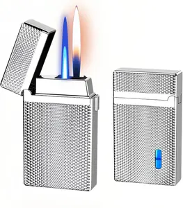 Smart Butane Torch Lighter - 4 Ignition Modes (Voice Activated, Gravity Sensor, Airflow, Tap), Dual Flame Refillable Lighters with Windproof Straight Flame & Soft Flame (Fuel Not Included)