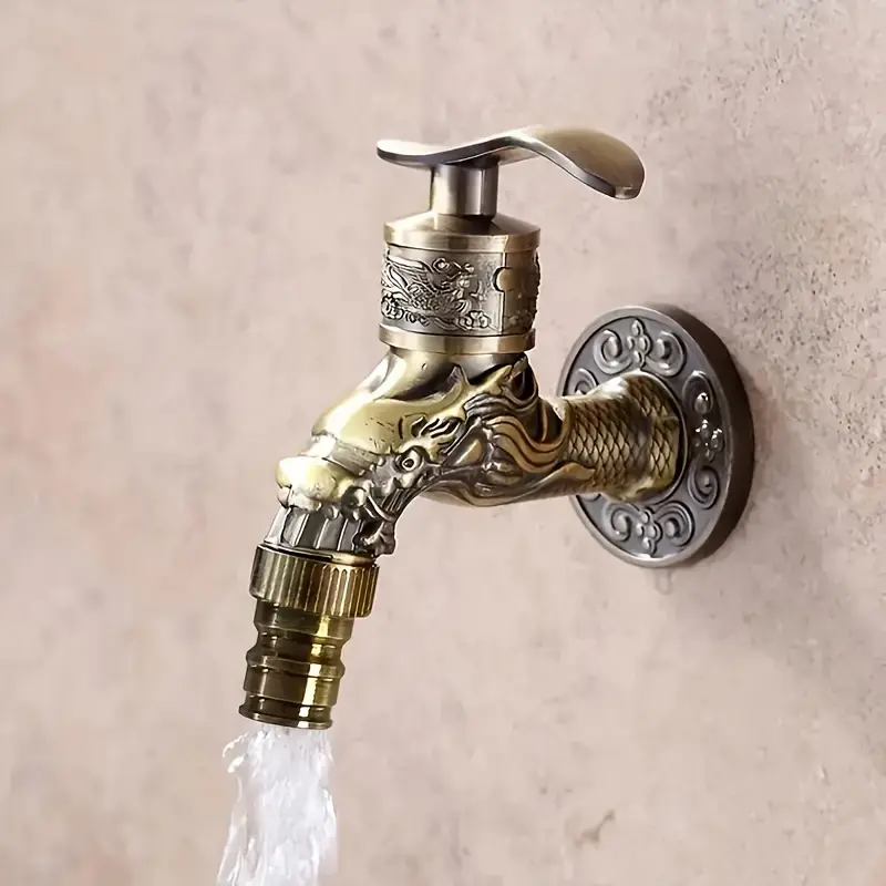 Elegant Golden Dragon Wall-Mounted Faucet with Single Cold Water Valve - Rustic Vintage Style, Stainless Steel and Zinc Alloy
