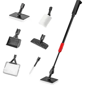 6 in 1 Aquarium Cleaning Tool Kit, Multi-Use Fish Tank Cleaning Kit with Telescopic Long Handle, Algae Scraper Scrubber Pad Scrub Brush Fish Net Gravel Rake