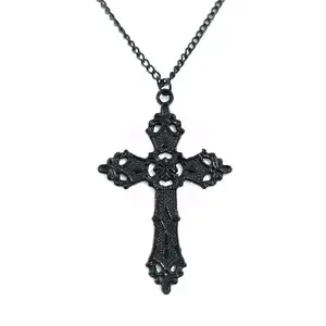 18" Black Gothic Cross Necklace 021