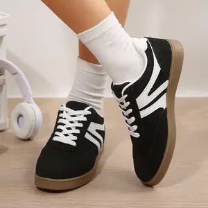 Women's Trendy Color Block Sneakers Comfortable Stripe Color Blocking Lace-Up Shoes All-Day Wear Springfresh