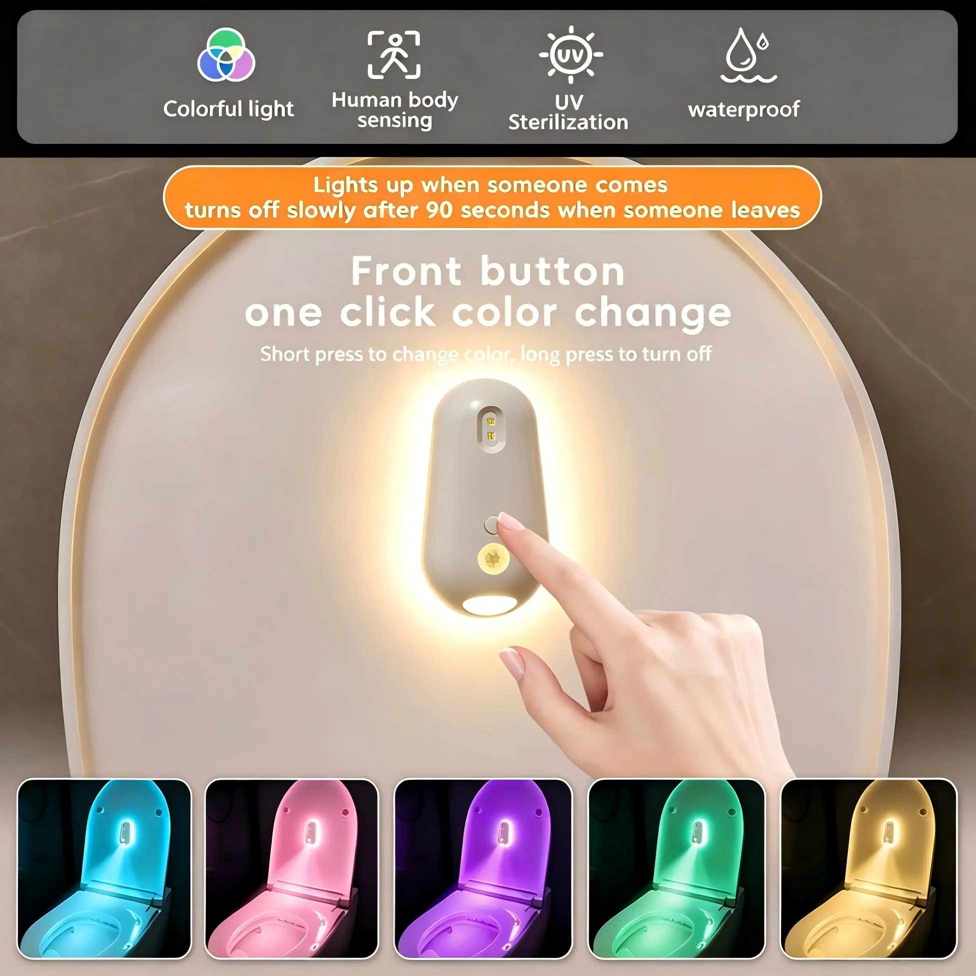 2 in 1 UV Sterilizer Toilet Night Light | Motion Sensor RGB Toilet Bowl Light Waterproof & USB Rechargeable