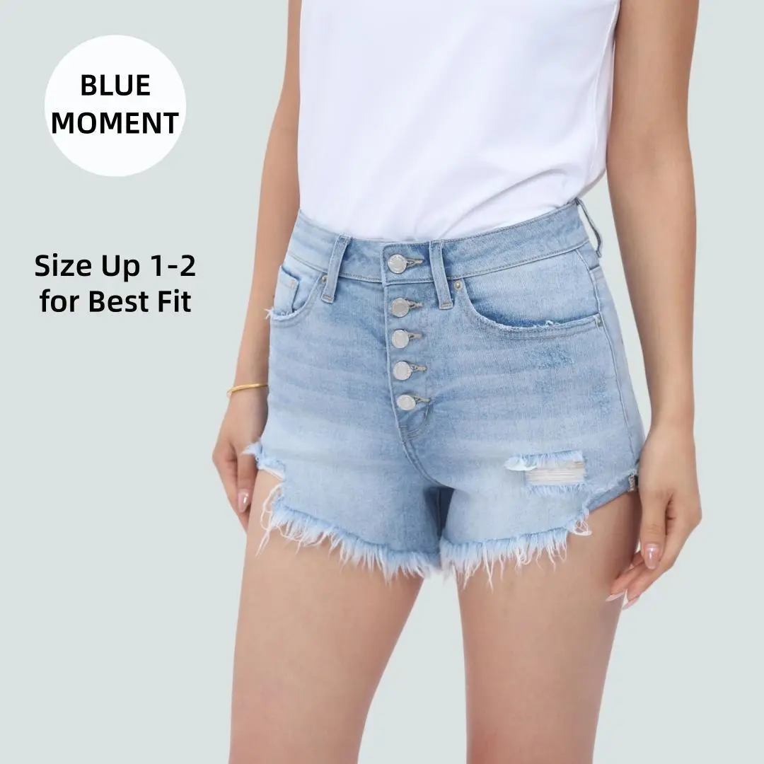 BlueMoment Women’s High Waisted Denim Shorts Light Blue Ripped Button Fly Frayed Shorts Distressed Raw Hem Stretch Jeans#DealsForYouDays