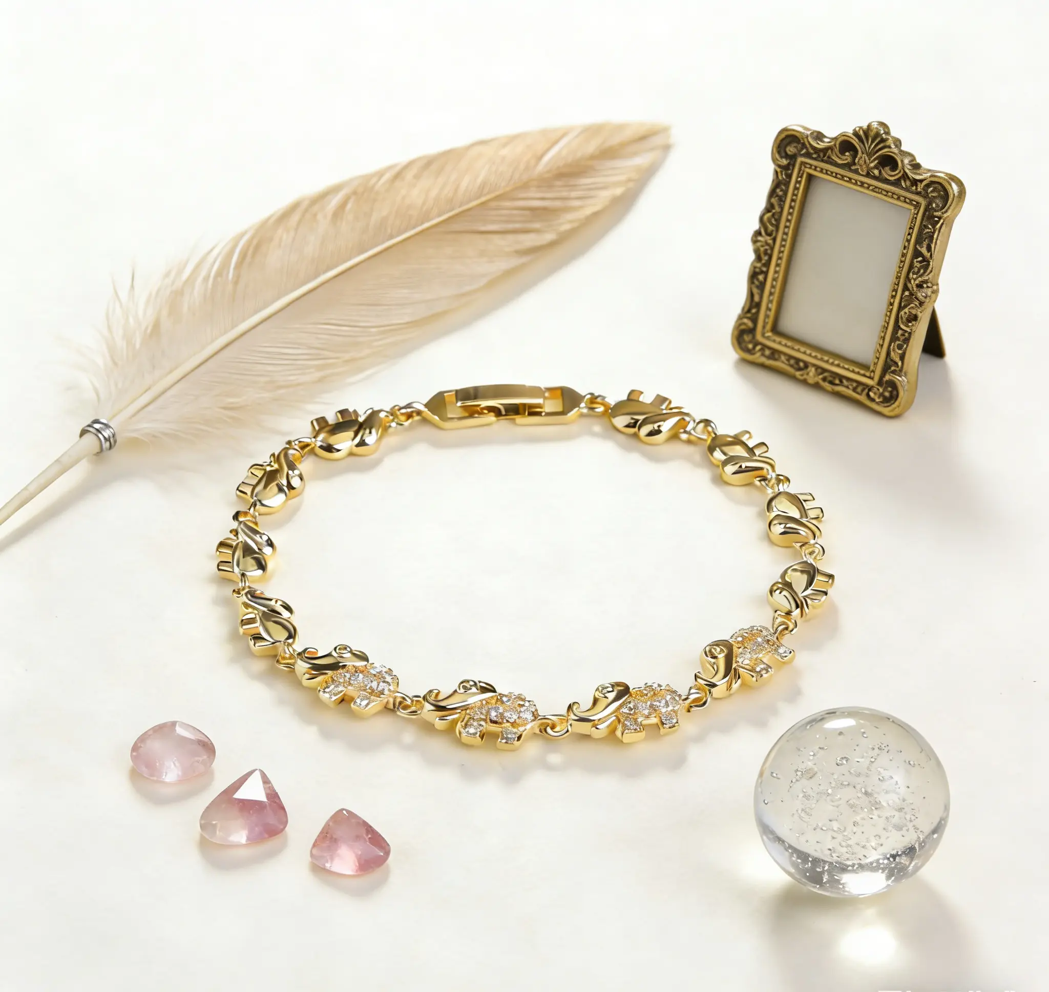 14k Gold Plated Elephants Clasp Bracelet -Luxurious Elegant Design for Special Events &Everyday Wear