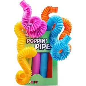 4 Pack Large Pop Tubes Fidget Toys – Sensory Stretch Tubes for Kids, Creative Learning Toy, Easter Basket Stuffers, Toddler Sensory Toys Age 3+