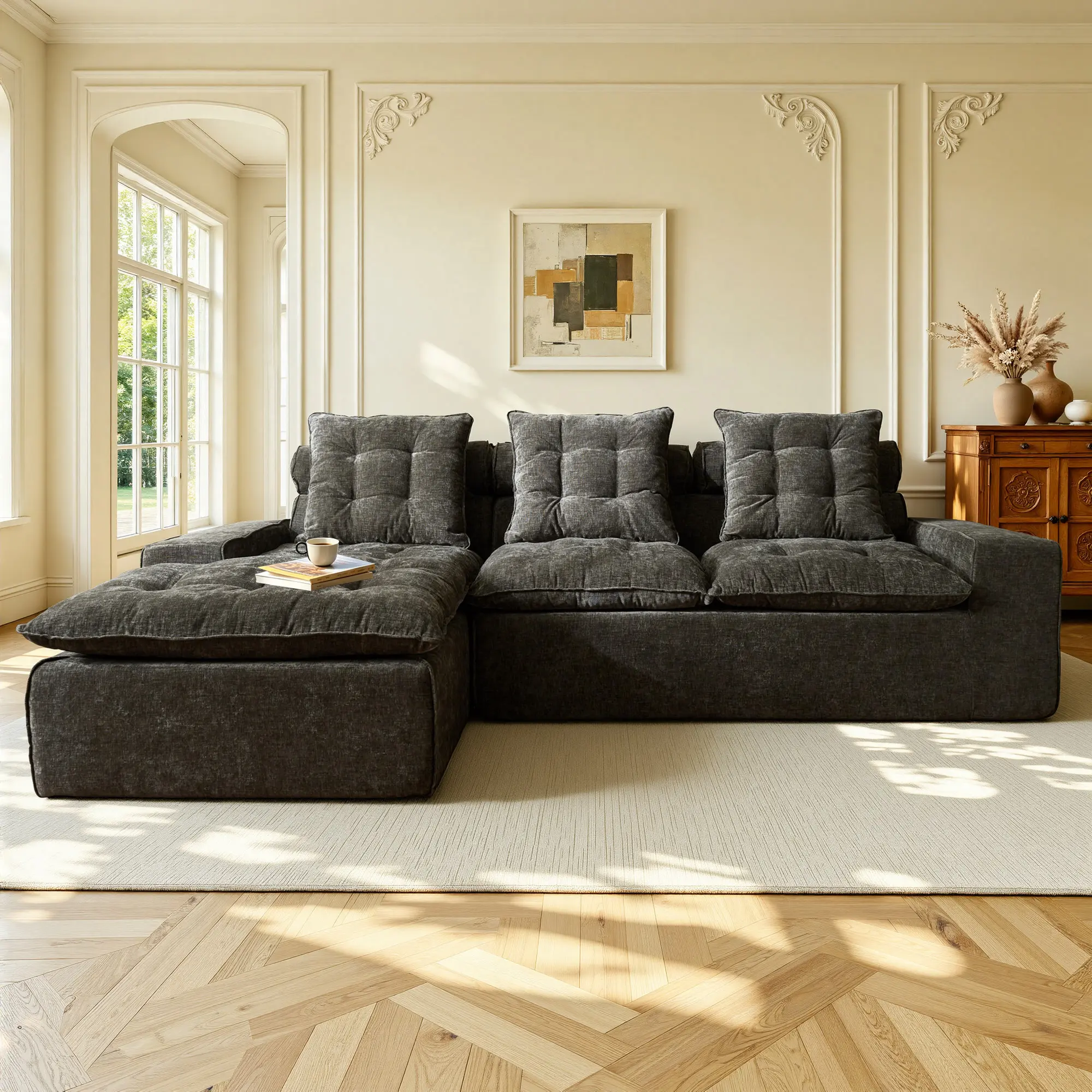 XIZZI 106" L Shaped Modular Sectional Cloud Couch with Chaise, Modern Sofas Set, Cloud Boneless Couch with Layered Cushion, Upholstered Sofa, Flexible Module Combination for Living Room, No Assembly Require
