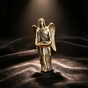 Brass Guardian Angel Statue, Desktop Decorative Sculpture, European Style Angel Wings Bronze Ornament, Elegant Home Decoration Piece