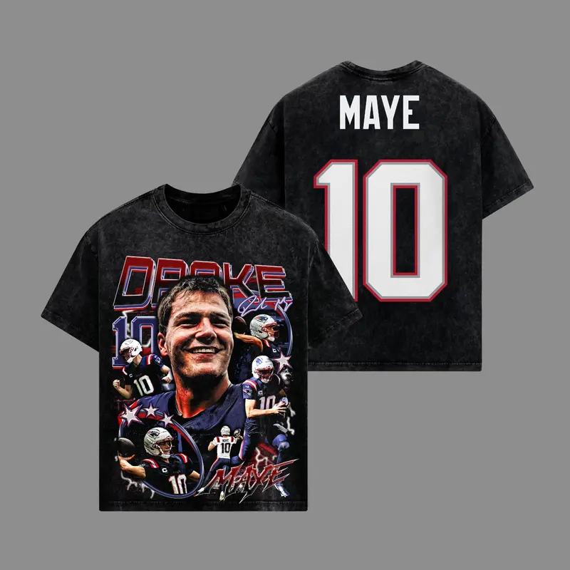 Drake Maye 10 Acid Washed Lightweight 100% Cotton T-Shirt, The Mayeday Shirt, The Patriots Shirt, Sunday Football Shirt, Game Day Shirt