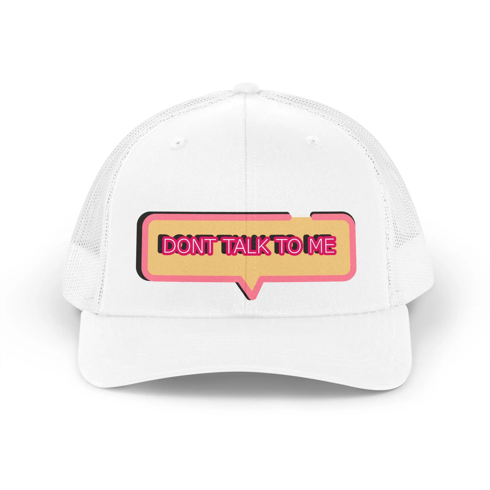 Trucker Hat with 'Don't Talk to Me' Graphic - Retro Vibe Polyester Blend with Breathable Mesh for Everyday Use, Adjustable Curved Brim