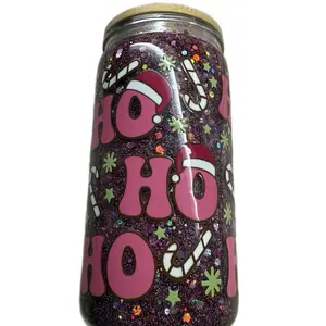 HO HO HO Christmas Themed Snow Globe Tumblr with Glitter and Snowflake Accents