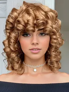 Women's Springy Bob Wig, Short Curly Bob Wig with Bangs, 12 Inch Synthetic Hair, Bouncy High-Temperature Fiber, Ideal for Daily & Party Wear, Heat Resistant Wigs
