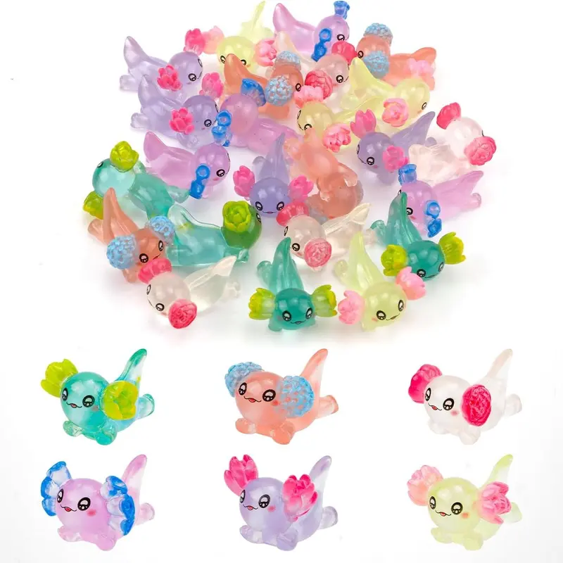 Mini Resin Axolotl Figurine, 12pcs Random Color Mini Resin Animals, Luminous Charm Ornament for DIY Craft Garden Landscape Dollhouse Potted Plants Decorations, Decoration Items, Room Decor, Pastel