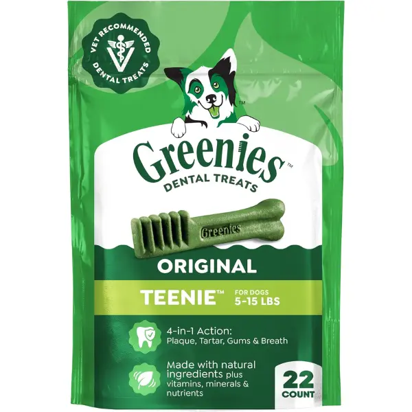 Greenies Veterinarian-Recommended Adult Natural Dental Dog Treats Teenie Size, Dog Dental Chews, Original Flavor, 6 oz. Pack, 22 Count