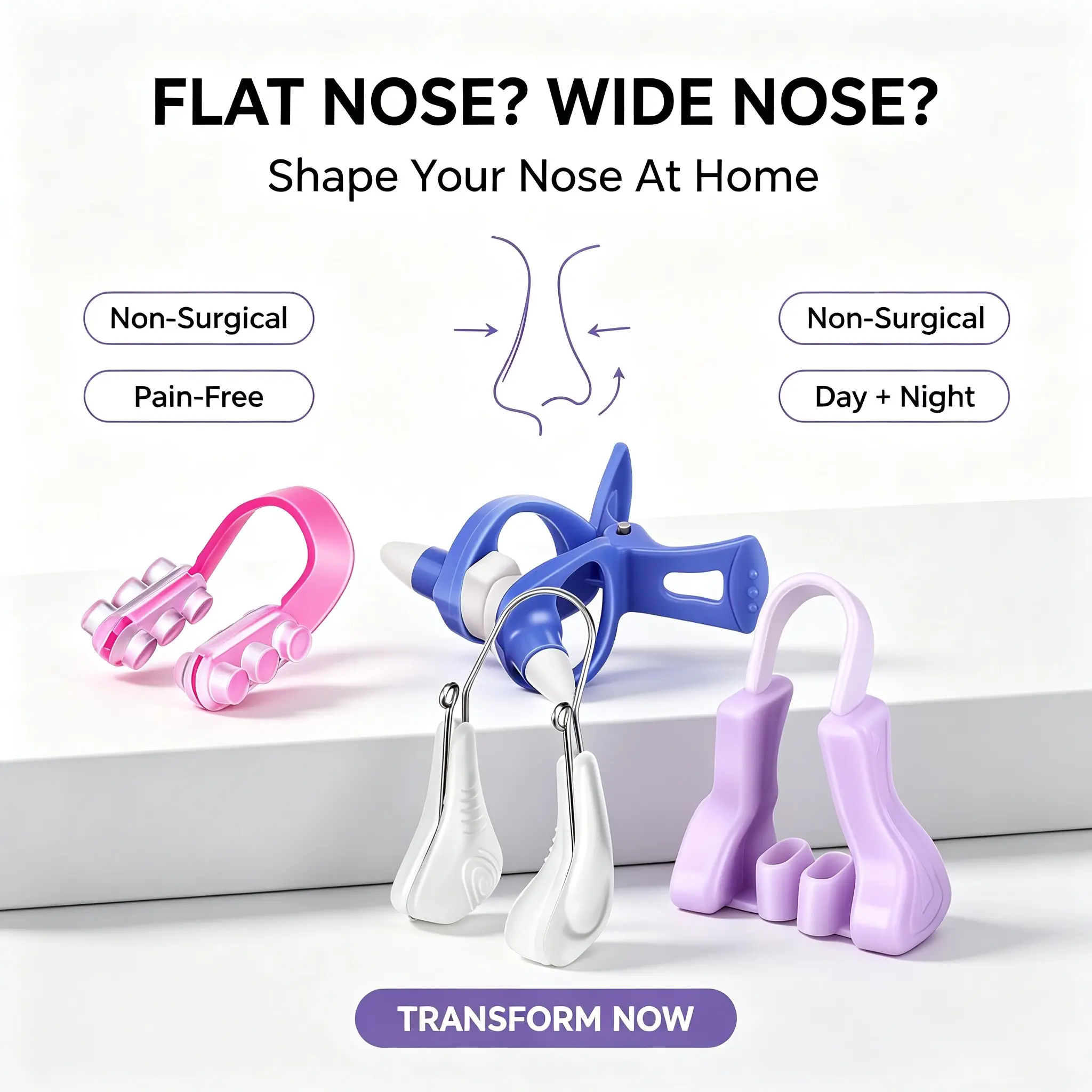 Nose Plugs for Swimming, 4 Pcs Soft Silicone Nose Shaper Clips for Women, Skin-Friendly Multi-Style Kit for Daily Wear, Adults