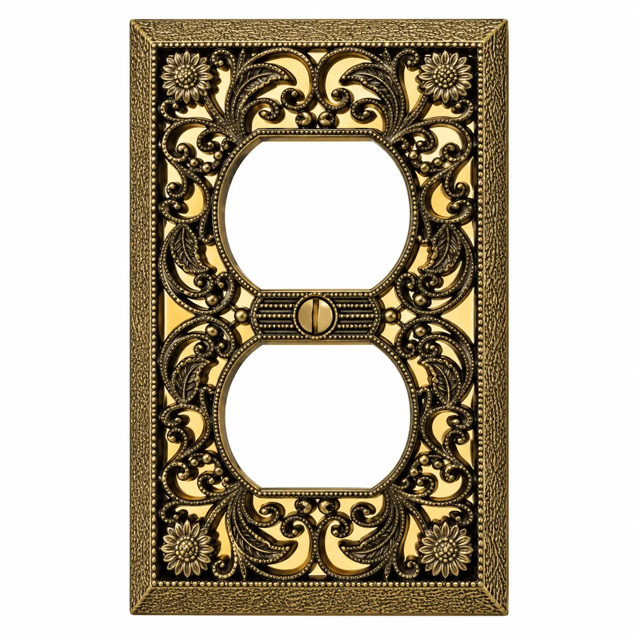 Antique Brass Filigree Duplex Wall Plate Cover - Vintage Home Decor Outlet Cover, Electrical Socket Accessory for Home Improvement