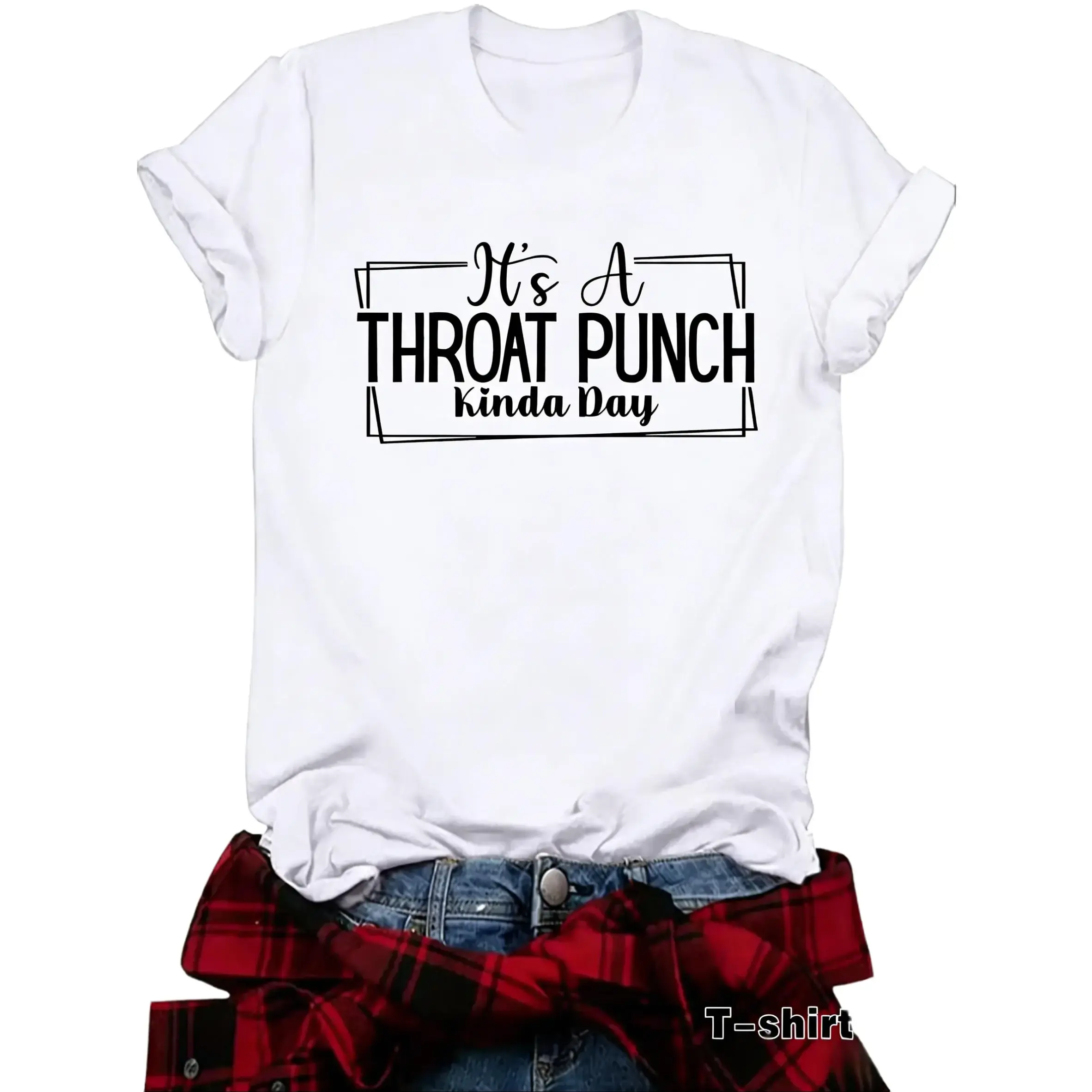 Women's Fitted Letter Print Round Neck Short-Sleeve T-Shirt - Casual Summer Everyday Top, Trendy Aesthetic Viral Graphic Outfit Must-Have, Tshirt