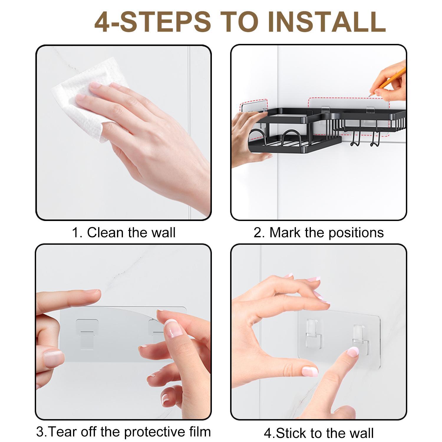 PHANCIR Corner Shower Caddy 5/6 PCS Set, Black Stainless Steel Bathroom Organizer, No-Drill Installation, Hooks & Toothpaste Holder Included