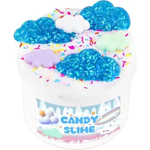 Slime Kit Includes 200ml White Glossy Slimes, 50ml Blue Glimmer Tubes Clear Slimes and 4 Cute Add-Ins for Kids Party Favors, Non Stick Slime Making Kit for Birthday Christmas Easter Gifts