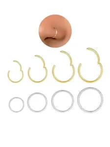 Unisex Hypoallergenic Nose Ring Set, 4 Pieces 18g Gold/silver Color 316L Stainless Steel, Hinged Septum Rings for Soft Cartilage Piercing, Nostril Nose Piercing