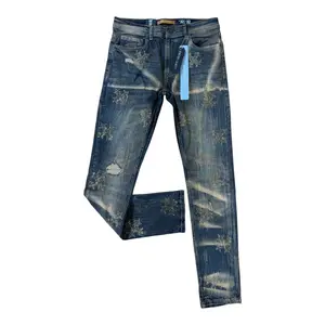 P570 - Cross Rip n Repair Rhinestone Slim-Fit Stretch Jeans