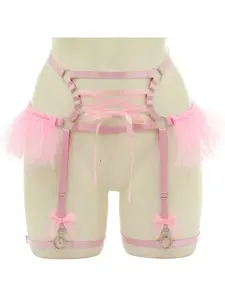 Garter belt with cute girly style, lace-up design, sheer mesh texture, exquisite strappy details, sexy charm, versatile for intimate wear, dating, accessory for young women, Lady, perfect for a romantic Valentine's Day, Underwear