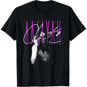 Women's Ripple Junction x Aaliyah Purple Autograph Graphic Short-Sleeve Breathable Fitted Casual R&B Music Fan Cotton T-Shirt - Birthday, Graduation Streetwear Top
