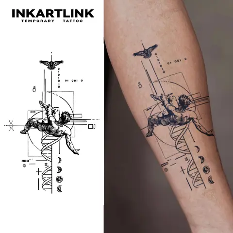 INKARTLINK Semi Permanent Realistic Temporary Tattoos - 2 Extra-Large Sheets, Super Realistic Descending Angel Art Design, Waterproof, Lasts 1-2 Weeks, No Adhesive, No Reflection, Casual Adult All Skin Types Face Decorations