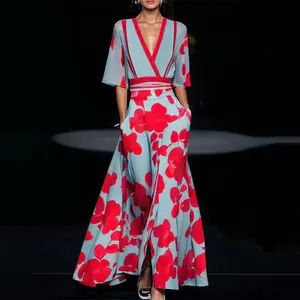 Vibe Curve: Deep V-Neck Belted Print Dress