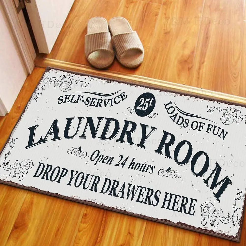 Vintage Laundry Room Funny Quote Doormat Soft Absorbent Diatomite Material with 100% Non-Slip Rubber Backing Soft Diatomite Quick-Dry Floor Mat with Retro Distressed Sign Design Suitable for Laundry Rooms, Bathrooms, Kitchens, Living Rooms and Corridors