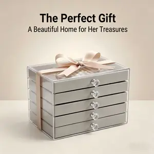 Modern 5-Layer Jewelry Organizer Box, Dust-proof Accessory Holder for Vanity, Aesthetic Cream Room Decor, Large Storage for Necklaces Bracelets Rings, Durable Jewelry Display Case, Practical Gift for Her, Clean Desktop Organization.