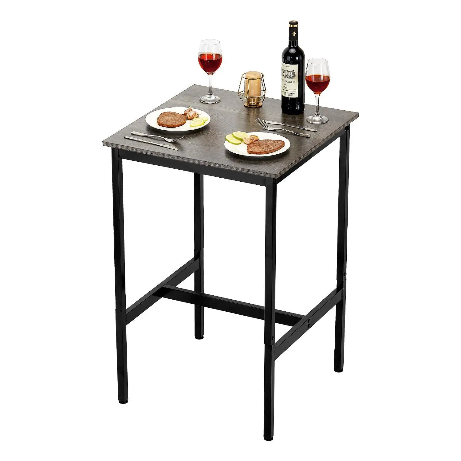 【SummerFinds】VEVOR Adjustable Frame Bar Table, Sturdy Metal Frame High-Top Pub Table, 24x24x36 in, Small Kitchen Dining/Cocktail Coffee Counter Desk, Easy to Assemble, Rustic Brown & Black, for Living Room/Party, Adjustable Frame Bar Tables