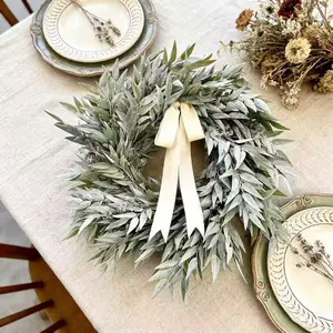 Elegant Neutral Style Greenery Wreath, Eucalyptus with Seed Pods and Ivory Bow, Minimalist Front Door and Entryway Decor, All Seasons