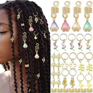 40 count  Loc  Flower Butterfly Braids Clips Roses Hair Charms  Cuffs Rings Dreadlock Accessories Hair Decoration for Women and Girls