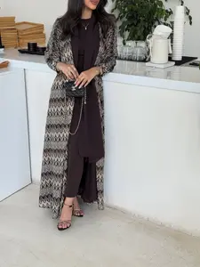 Women's Abayas Long Sleeve Loose Robe Set with Headscarf, Geometric Print Elegant Middle Eastern Islamic Clothing, Suitable for Religious Occasions, Abaya Hijab Set, Modesty Muslim Clothing