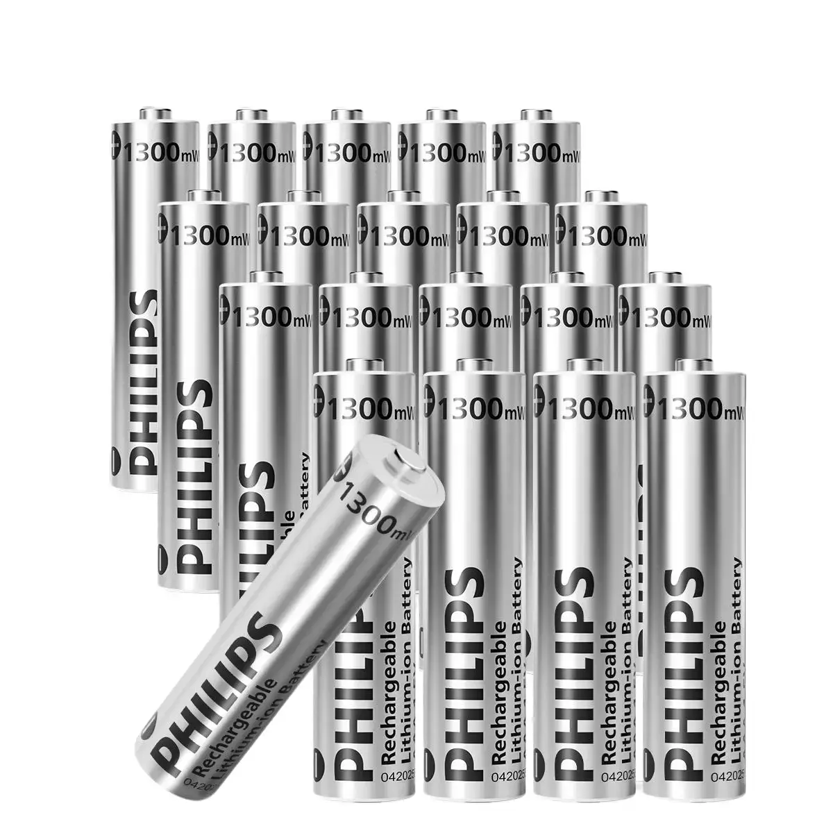 Philips AAA Lithium Rechargeable Batteries, Pack of 20 1.5V 1300mWh Long Cycle Life Batteries (1200+ Cycles) for Portable Mobile Devices, TV Remote, Wireless Mouse