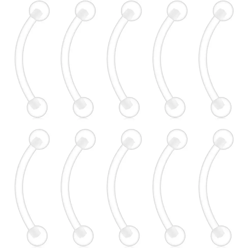 10-40PCS Clear Bioflex Acrylic Curved Barbell Snake Eyes Tongue Ring Retainer Piercing 14G