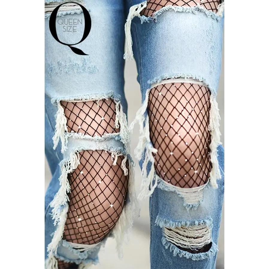 Killer Legs Shine Bright Scattered Stone Fishnet Pantyhose-Queen