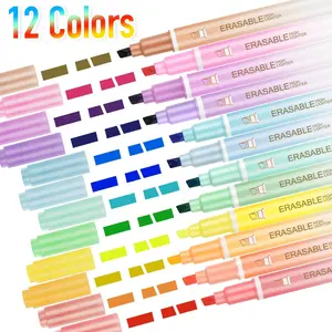 Erasable Highlighter Pens 12 Pack, Chisel Tip Double Head Highlighters, Quick Dry No Bleed Pastel Marker Set for Studying, Journaling, Office and School Supplies