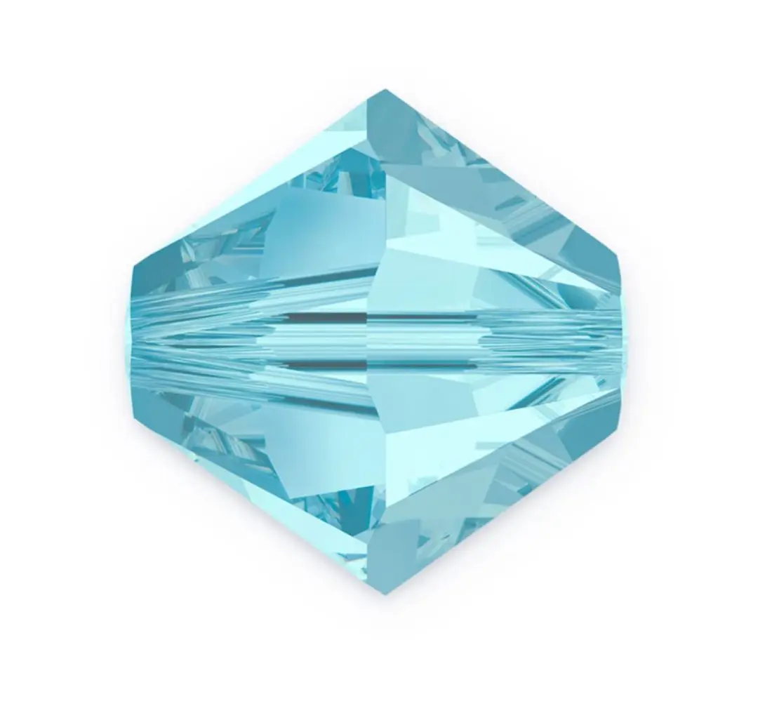 50pcs Preciosa Faceted Bicone Crystal Beads, Aquamarine Blue, 6mm, Hole ID 1mm, Pre-B610