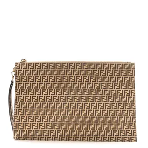 Pre-owned FENDI Leather Small Leather Goods Suede Vitello Grace Micro FF Large Flat Pouch Nude Spring Maya