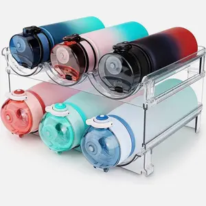 Stackable Water Bottle Organizer for Cabinet Fridge & Pantry Plastic Wine Racks Tumbler Travel Mug Cup Holder 16x7.9x5.7in Space Saving Design
