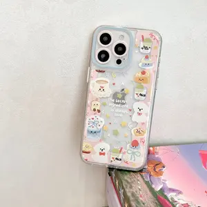 Sound-Control Glowing Tea Cake Coffee Phone Case, Hollow Cartoon Protective Cover, Couple Style, Fits iPhone XS/XR/XS Max/11/12/13/14/15/16/17 Pro/max/plus, Accessories