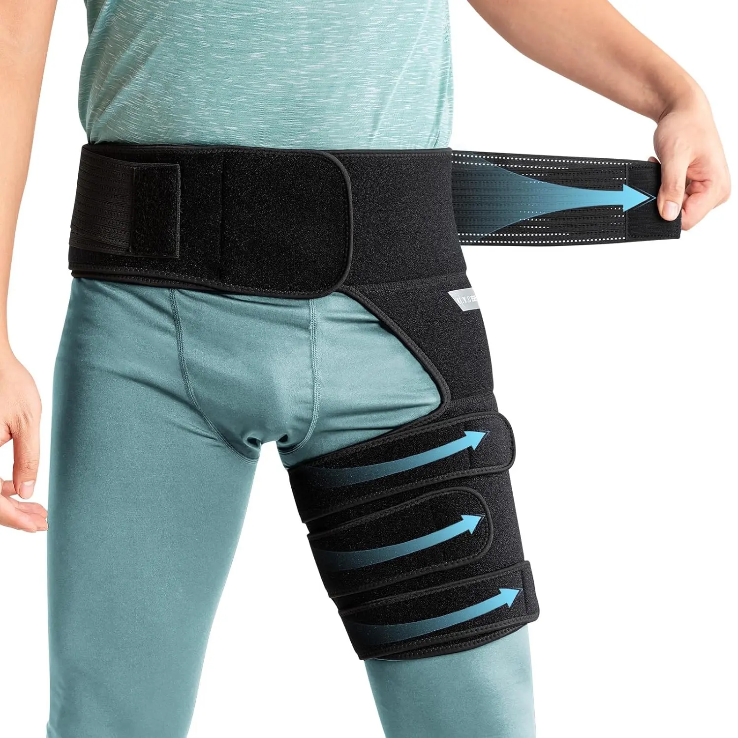 Hip-Thigh Compression Sleeve Support Brace - Lightweight, Comfortable, Breathable Compression Bandage for Sciatica Pain Relief, Groin/Hamstring/Quad Injury Recovery, Bursitis (Men, Women)