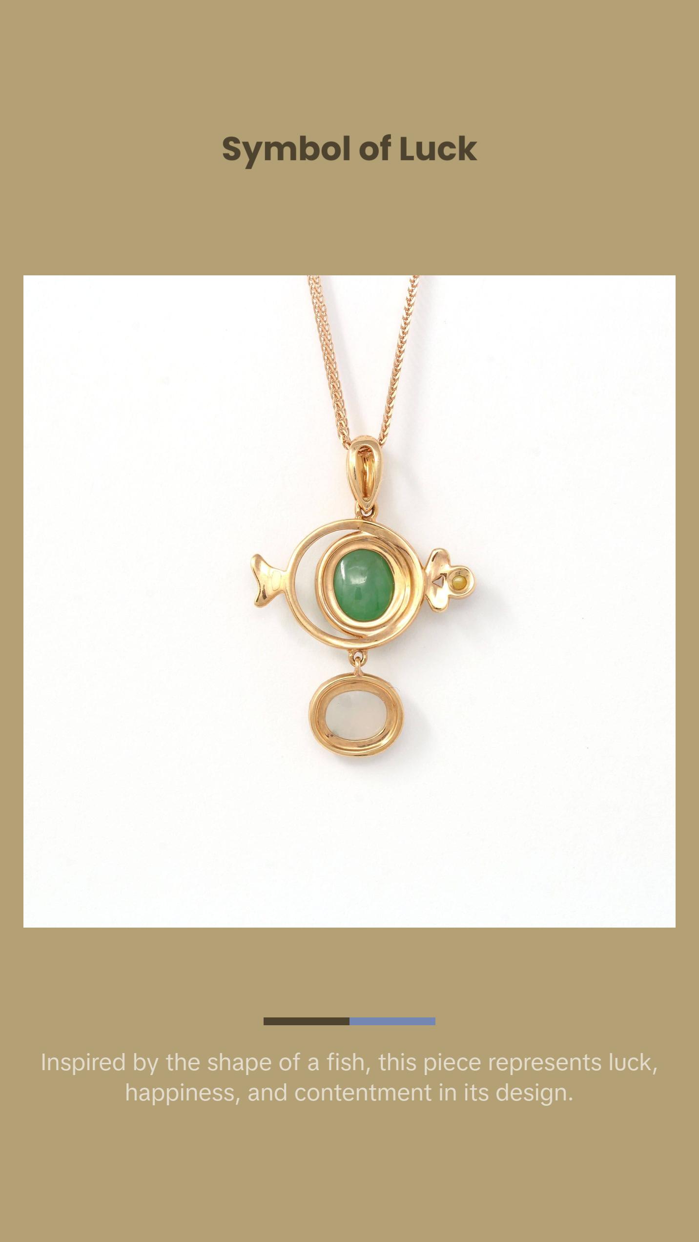 18k Rose Gold Genuine Burmese Jadeite " Fish" Pendant Necklace