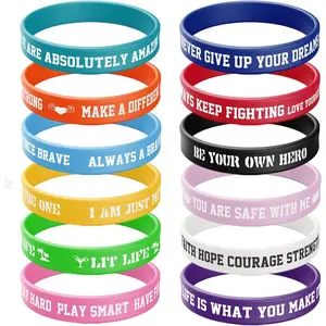 X-RBB06 12 Pcs Inspirational Rubber Bracelet Motivational Quote Silicone Bracelets Colored Inspirational Wristbands Stretch Unisex Wristbands for Women Men Teen Gifts