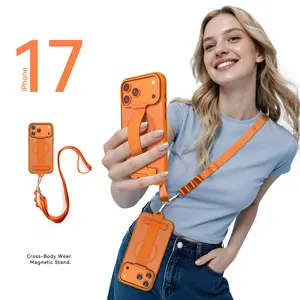 Compatible with Apple iPhone 17 Pro Max case, iPhone 17 Pro magnetic stand, wrist strap, matte finish, 17 anti-fingerprint and anti-sweat