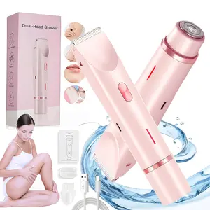 2-in-1 Pink Dual Head Bikini Trimmer for Women - Electric Shaver for Wet & Dry Use, Body Hair Remover for Bikini, Underarms, Legs, Arms, USB Rechargeable, Hypoallergenic Blades, Facial Hair Removal| Ergonomic Grip| Adjustable Trimmer